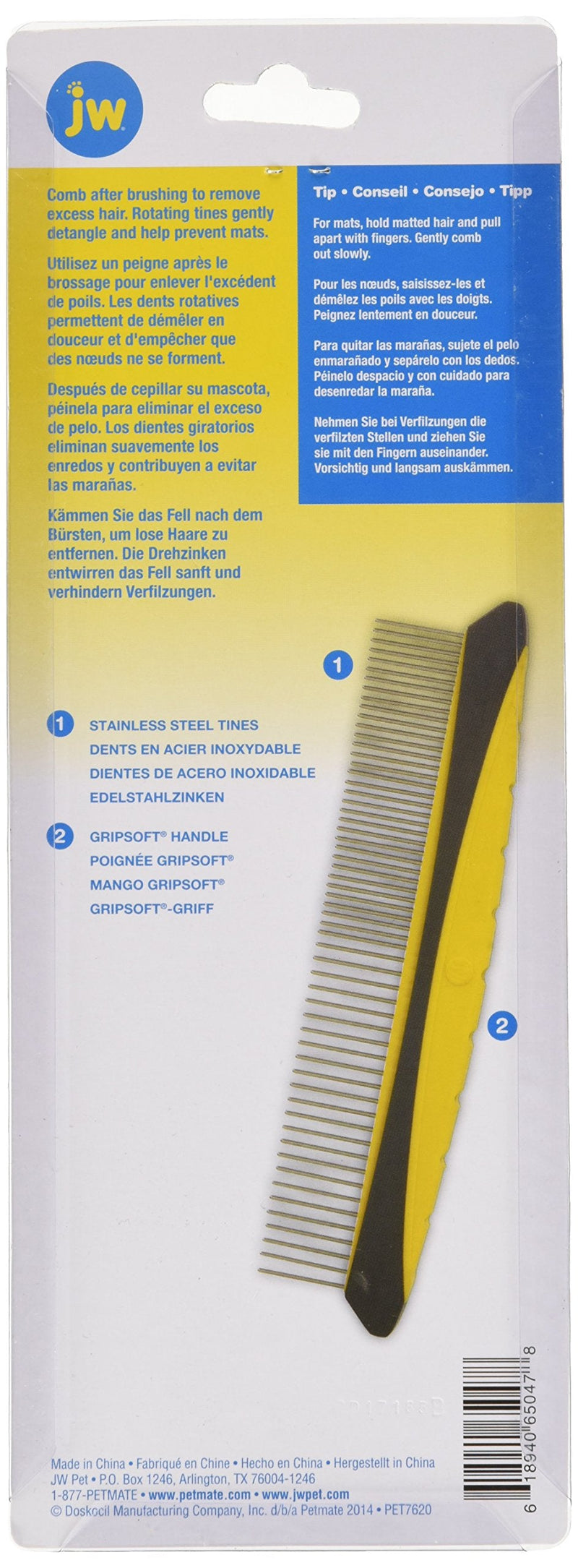 JW Pet Company 8-Inch Gripsoft Rotating Comfort Comb, Fine and Coarse (Pack of 2) 2 Pack