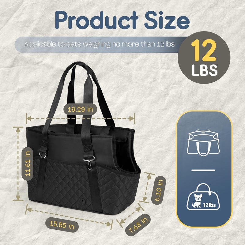 YUDODO 4-12lbs Dog Purse Carrier, Lightweight Small Dog Carrier with Large Pockets & Safety Clip, Collapsible Pet Travel Carrier Puppy Cat Rabbit, Black