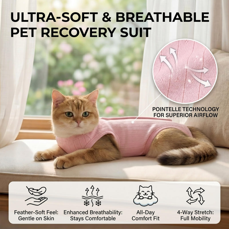 Zunea Cat Recovery Suit after Surgery, Soft, Breathable Kitten/Puppy E-Collar Alternative for Abdominal Wounds or Skin Diseases, Postoperative Protective Suit for Small Dogs, Pink, M