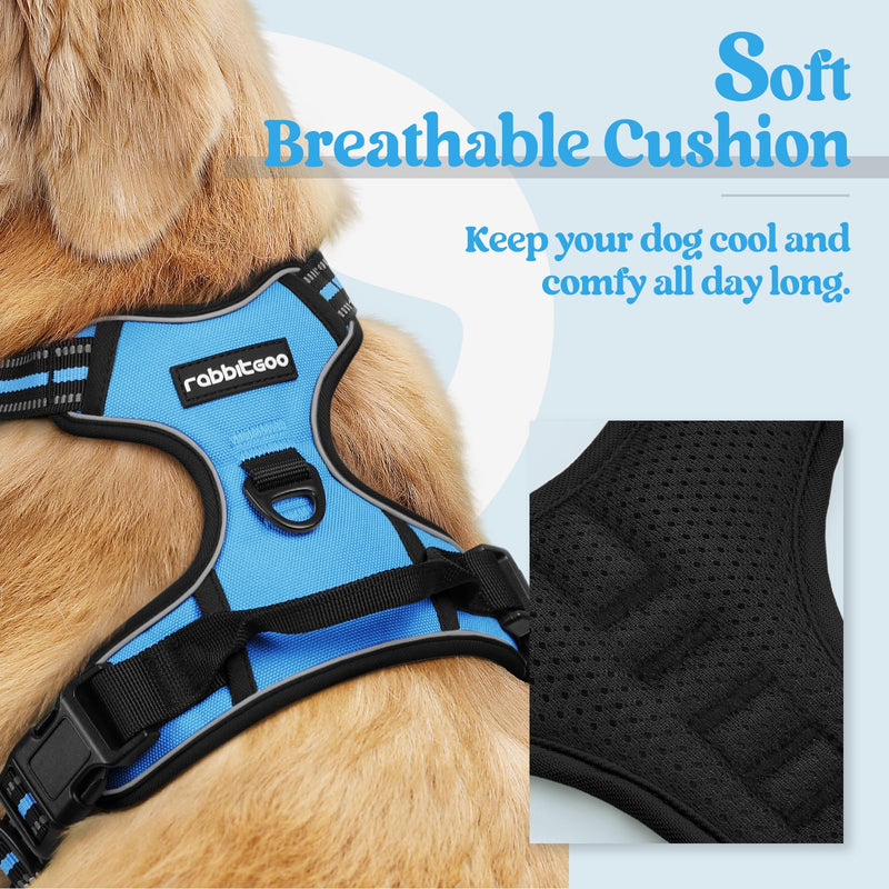 rabbitgoo Dog Harness No Pull with 2 Leash Clips, Adjustable Soft Padded, Reflective Oxford No Choke Pet Vest with Easy Control Handle for Large Dogs, Blue, L - PawsPlanet Australia
