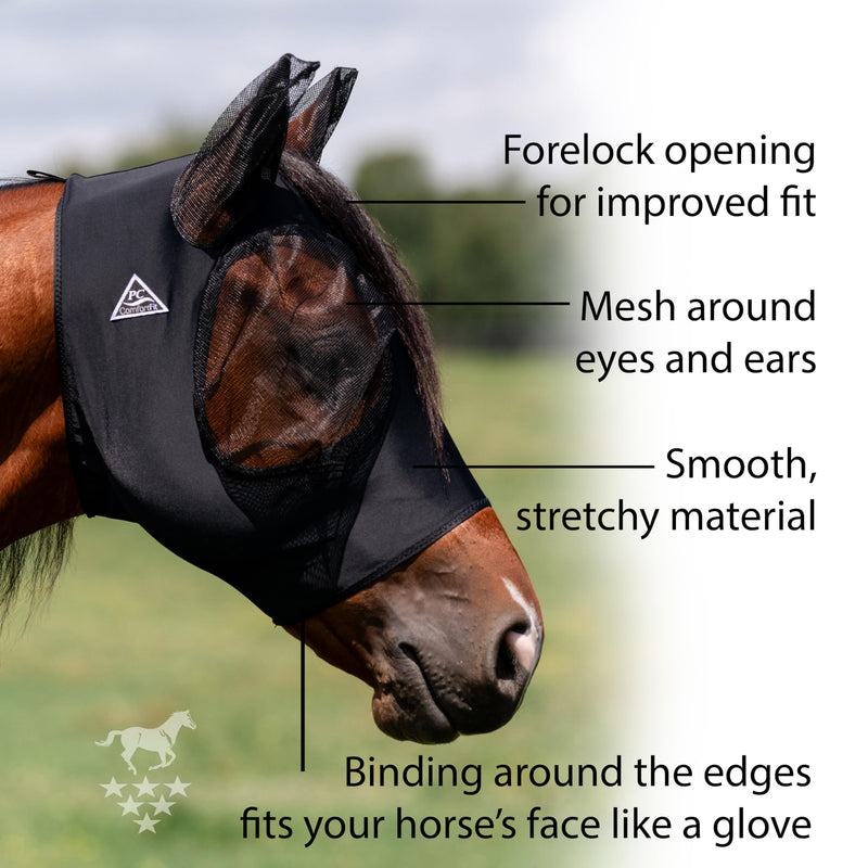 Professional's Choice Comfort-Fit Fly Mask | Smooth, Stretchy Material | Mesh Around The Eyes and Ears Allows for Clear Vision and Keeps Flies and Bugs Away Black Horse - PawsPlanet Australia