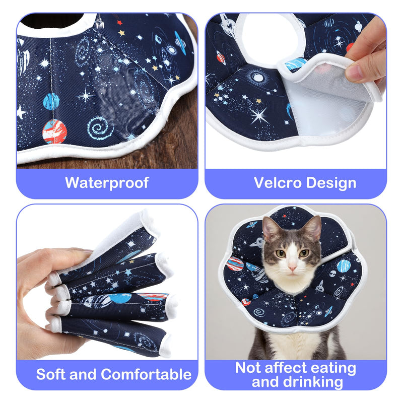 Soft Cat Cone Collar for Cats - Adjustable Recovery Cone After Surgery, Comfortable Elizabethan Collar to Stop Licking for Kittens & Puppies, Polyester, Blue with Space Print (M,10.63 in)