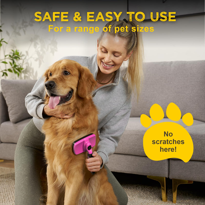 Deshedding Dog Brush for Shedding – Self Clean Cat Brush Deshedding & Grooming Tool for Long Haired and Short Haired Dogs, Slicker Brushes for Dogs, Skin-Friendly, Retractable Bristles, Easy to Clean Pink - PawsPlanet Australia