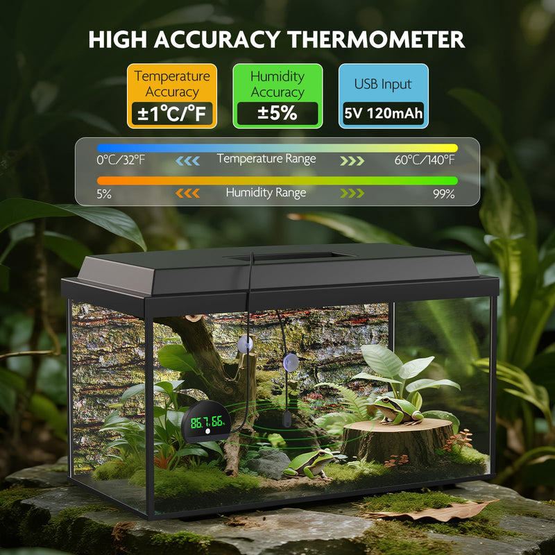 PAIZOO Reptile Thermometer Hygrometer, LED Reptile Tank Thermometer and Humidity Gauge, Rechargeable Digital Hygrometer for Reptile Tank Accessories, Switch Between ℉/℃, Always-on Display Mode - PawsPlanet Australia
