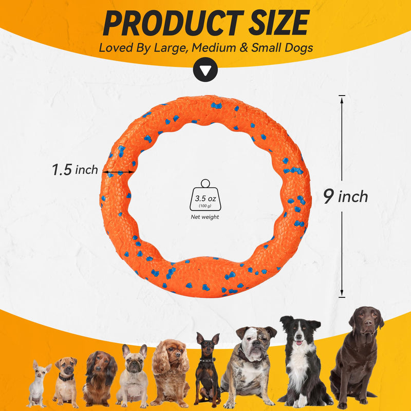 Dog Ring Toy, Tough Dog Toy, Dog Ring Chew Toy for Aggressive Chewers, Indestructible Dog Flying Discs for Throwing Catching, Water Floating Dog Training Ring for Medium Large Breeds, Orange Orange - φ9 inches - PawsPlanet Australia