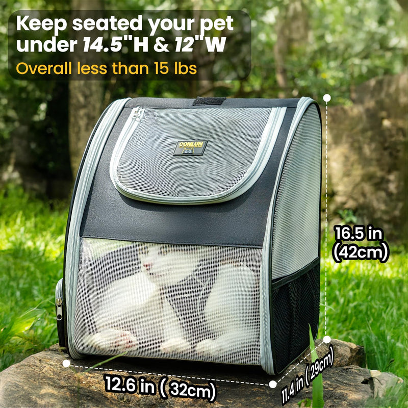 Cat Backpack Carrier for Small Dogs and Cats Fit Up to 15 Lbs,Small Dog Backpack, Foldable with 3-Side Mesh Windows, Pet Carrier for Travel & Hiking Friendly，Gray Grey - PawsPlanet Australia