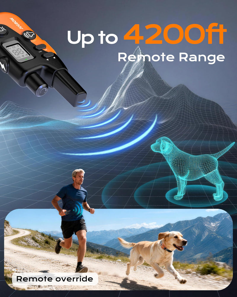 Jugbow Dog Shock Collar- 4200FT Dog Training Collar with Remote for 10-120lbs Small Medium Large Dog, IPX8-Waterproof Rechargeable E-Collar with LED Light Orange&Black
