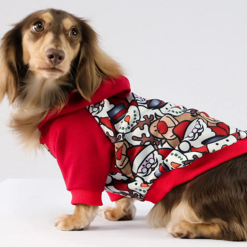 Fitwarm Dog Christmas Outfit Holiday Dog Hoodie Lightweight Velvet Breathable Puppy Clothes Pet Sweatshirt Doggie Hooded Outfits Cat Apparel Red Small