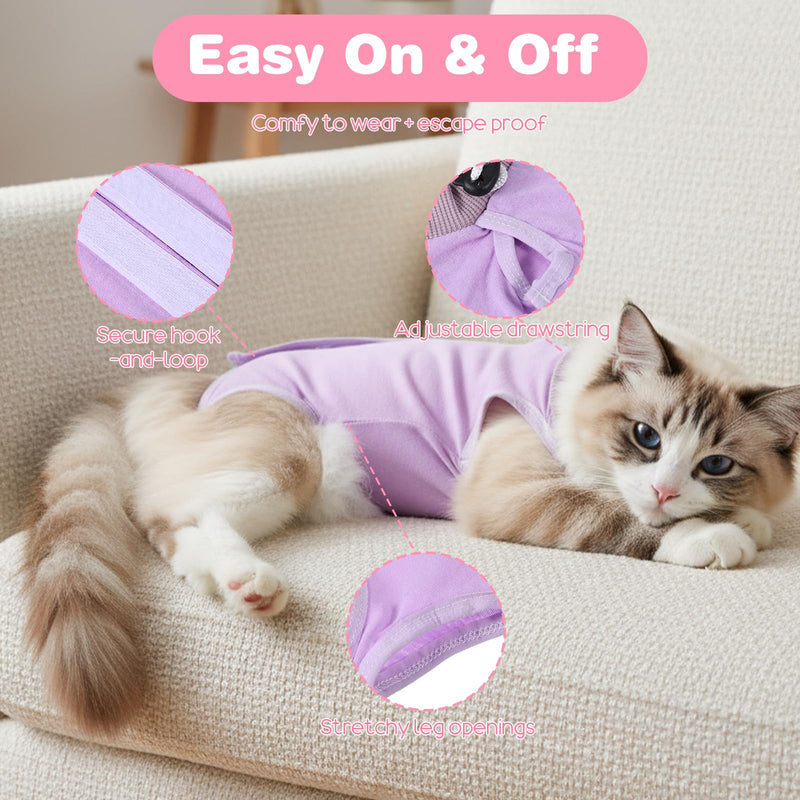 2 Pcs Cat Body Suit Post Surgery, Anti Licking Surgical Suit for Cats, Breathable Cat Spay Recovery Suit Female, Spay Suit for Female Cat to Protect Wounds or Skin Care(Purple Pink,M)