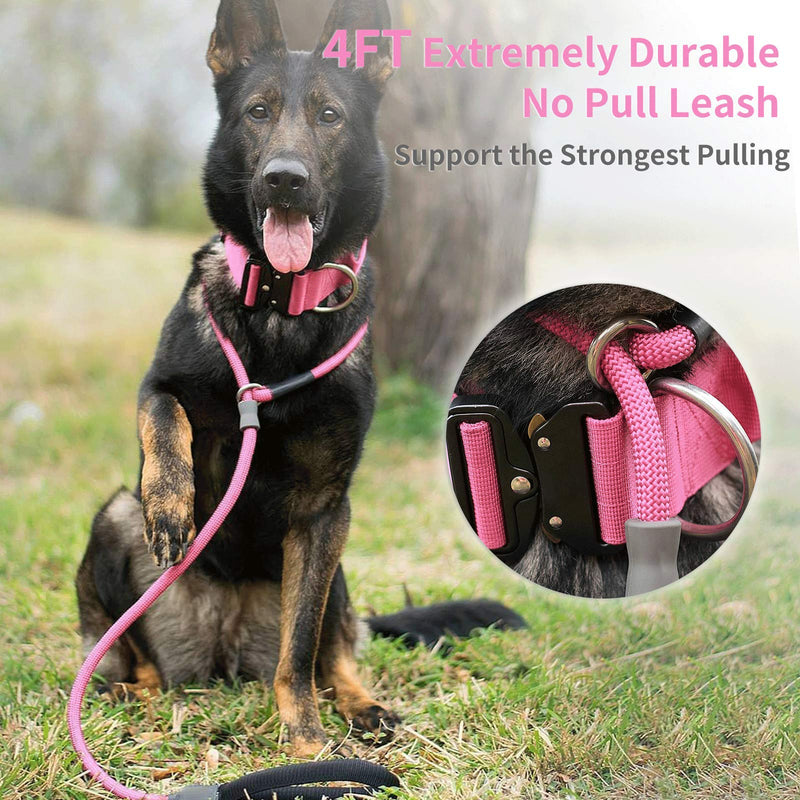 Strong Slip Rope Dog Training Leash (4ft) - Heavy Duty Durable Braided Nylon Lead with Rubber Stopper & Padded Handle - No Pull Walking for Medium Large Dogs (Pink, 1/2" x 4ft) Pink - PawsPlanet Australia