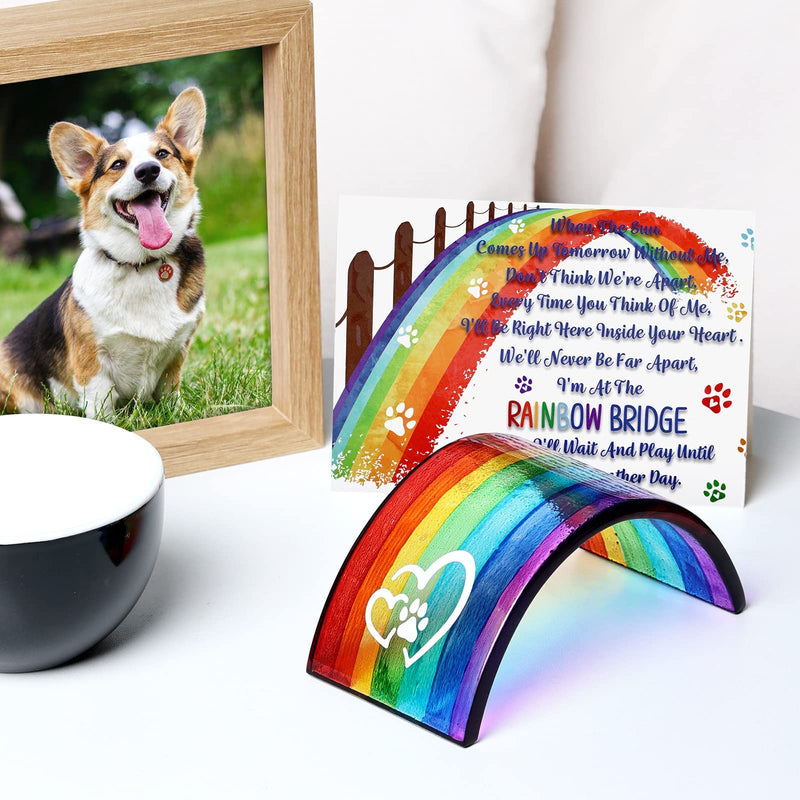 Huray Rayho Rainbow Bridge Fused Glass 3D Colorful Bridge with Sympathy Card Memorial Gift for Dog Cat Guinea Pig Lover Pet Lost Present Sorry Gift Set of 2 - PawsPlanet Australia