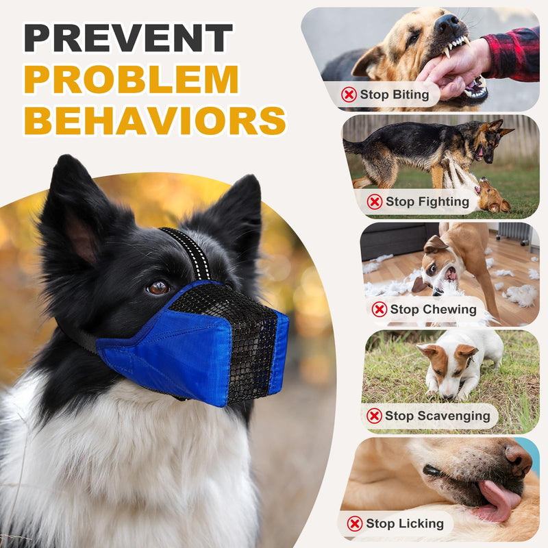 Mesh Dog Muzzle, Breathable Soft Dog Muzzle with Reflective Straps for Secure Fit, Prevents Biting, Chewing Scavenging- Adjustable for Small Medium Large Dogs,Blue,M Blue M(Snout Cir: 9.44) - PawsPlanet Australia