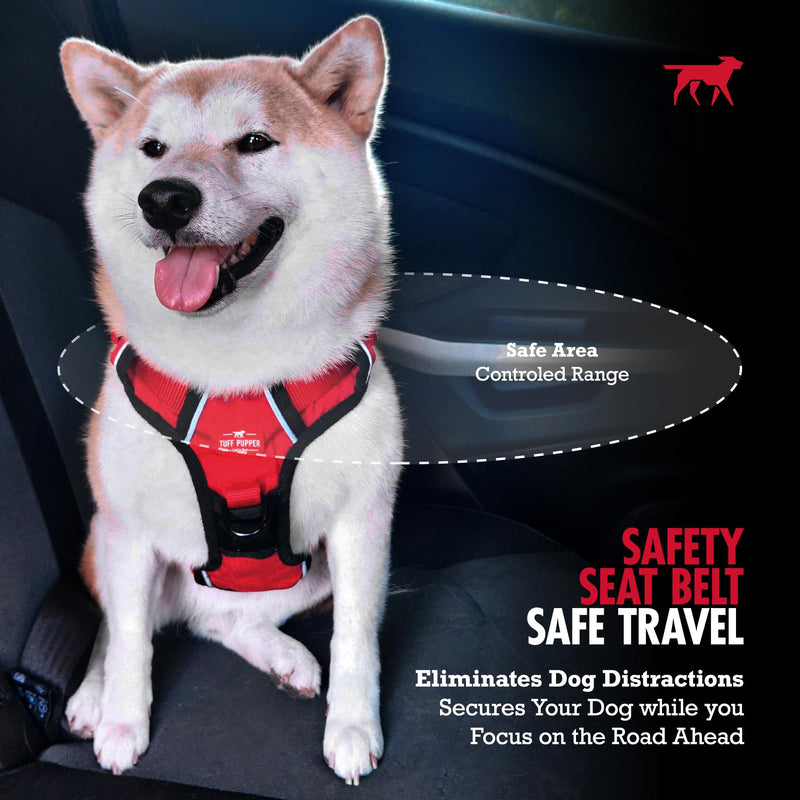 Tuff Pupper Dog Seat Belt | Adjustable Length Dog Seatbelt Restraint | Tangle-Free Locking Carabiner | Shock-Absorbing Bungee | Reflective Stitching for Visibility | Universal Fit for Cars & Trucks Black Seat Belt Attachment - PawsPlanet Australia