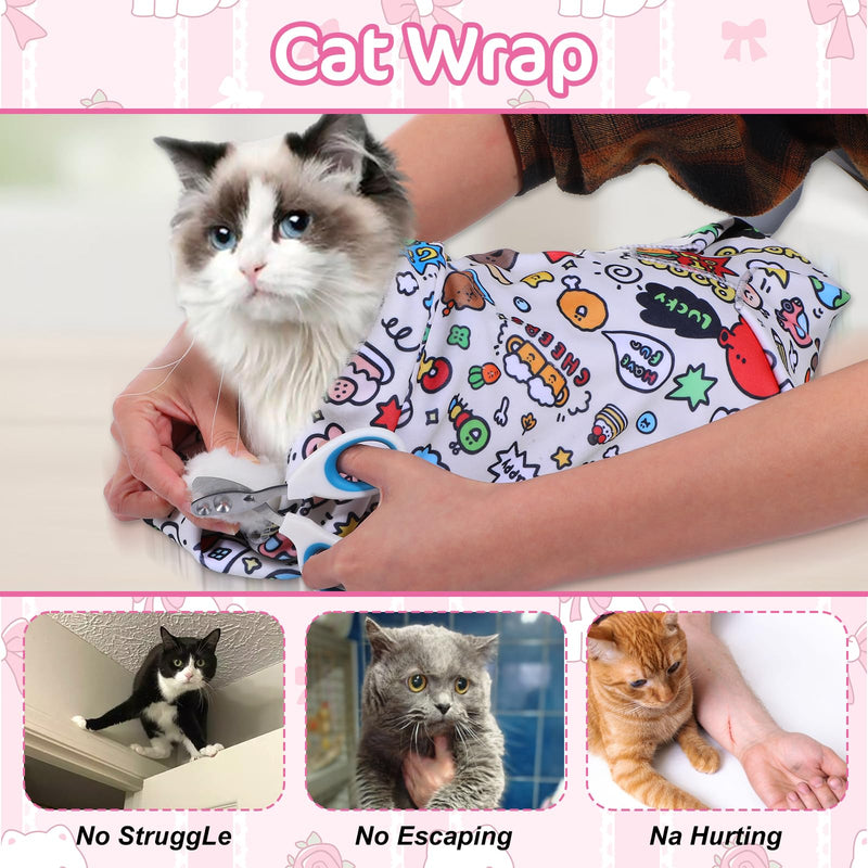 Cat Grooming Wrap Self-Adhesive Cat Swaddle Restraint with Nail Clipper Anti Bite Scratch Escape Pet Burrito Blanket Tool Supplies for Nail Trimming Clipping Cutting Teeth Brushing Ear Cleaning - PawsPlanet Australia