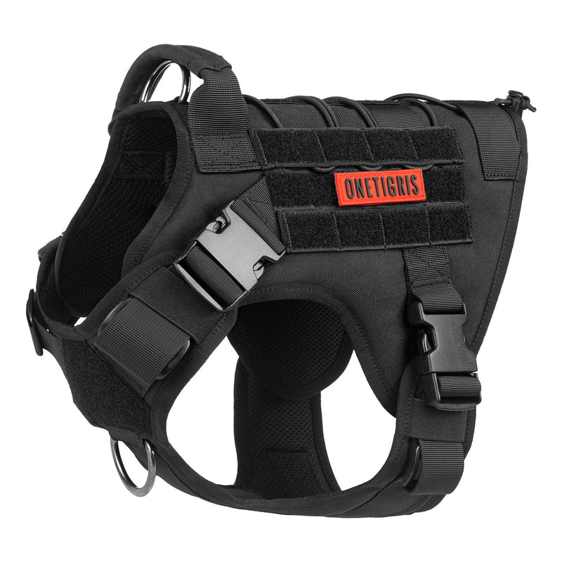 OneTigris Tactical Dog Harness - Fire Watcher Comfortable Patrol Vest (Black, Large) L Black