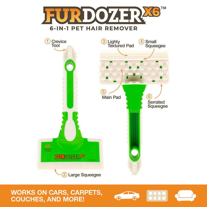 FurDozer X6 Pet Hair Remover & Auto Detailing Tool - Cat & Dog Hair Remover for Carpets, Car Interiors, Couches, Bedding, & Pet Furniture - Reusable Pet Hair Removal Tool for Cat and Dog Fur & Lint Green - PawsPlanet Australia