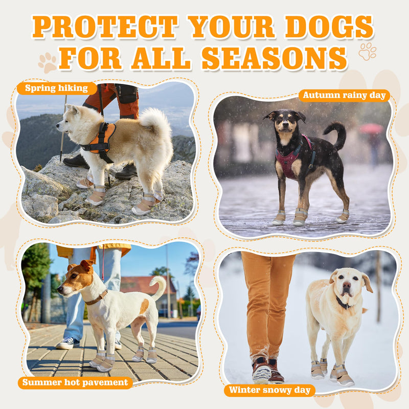 DcOaGt Dog Shoes Large Size Dogs,Mesh Breathable Dog Boots & Paw Protectors for Hot Pavement Summer Winter Snow, 360°Anti-Slip Dog Booties with Reflective Strips for Hiking/Walking,Khaki 4PCS(Size 8) Khaki-Reflective