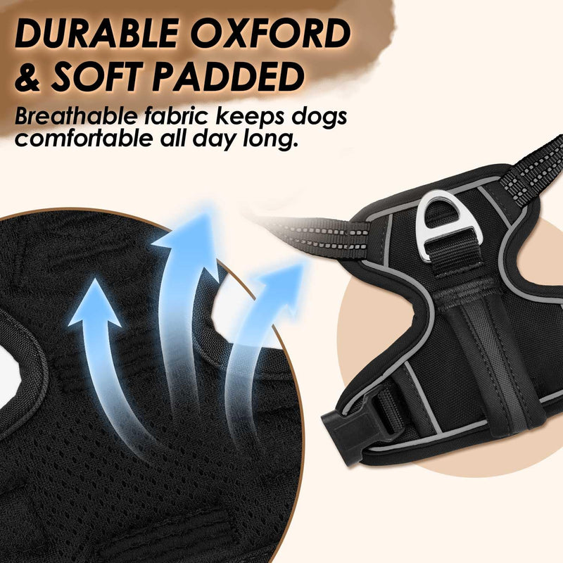 SlowTon No Pull Dog Harness, Heavy Duty No Choke Pet Harness with 2 Leash Clips and Easy Control Vertical Handle, Adjustable Soft Padded Dog Vest for Small, Medium and Large Dogs(Black,X-Large) X-Large(Chest 19.7''-37'') A-Black - PawsPlanet Australia