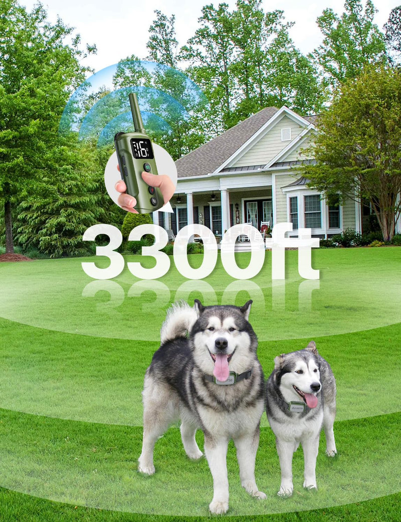 Dog Shock Collar 2 Dogs - 3300 ft Waterproof Dog Training Collar with Remote, 3 Modes Electric Dog Training Collar for All Breed Sizes,Beep/Vibration/Humane Shock (1-16 Levels) Avocado Green 2-Pack - PawsPlanet Australia