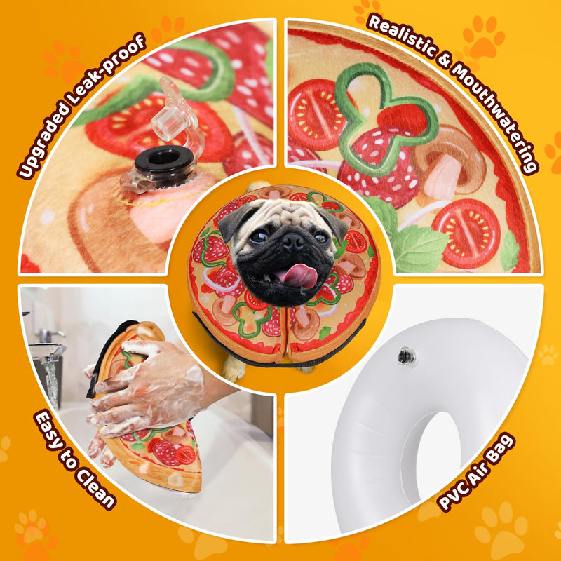 Grand Line Pizza Inflatable Collar for Dogs and Cats, Soft Protective Recovery Cone After Surgery, Blow up Pet Donut Collar Cone, E-Collar Alternative Does not Block Vision (Cartoon, Medium) Cartoon Pizza Medium (Neck:9"-12") - PawsPlanet Australia