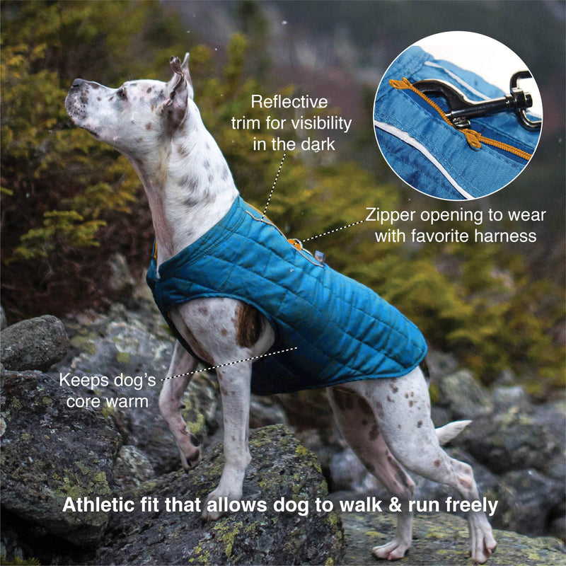 Kurgo Dog Jacket | Reversible Winter Coat for Dogs | Fleece Vest for Pets | Reflective | Wear with Harness | Water Resistant Loft Jacket | For Small Medium Large Pets (Blue/Orange, Large) (K01849) Large (Pack of 1) Coastal Blue/Orange