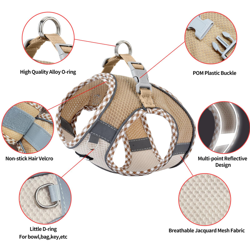 AIITLE Teacup Puppy Harness with Leash - Adjustable Soft Vest with Magic Tape & Reflective Safety Strips, Easy-Put-On for Poodles, Pomeranians - Gym, Hiking, Travel (Brown-Beige, S) Brown-Beige S(Chest: 13.5 - 15") - PawsPlanet Australia