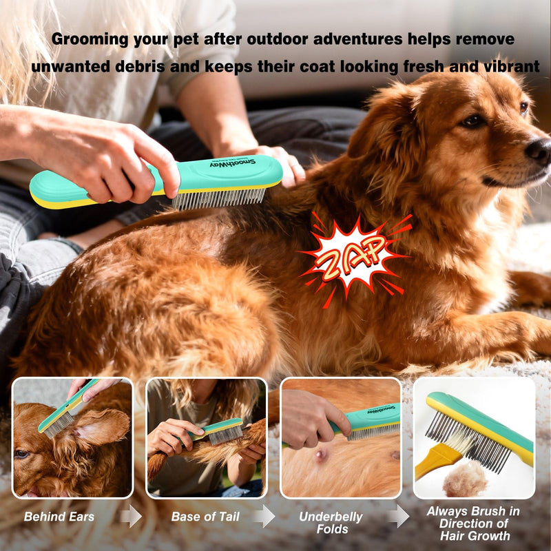 Premium Flea Comb for Long Haired Cats and Dogs - Rechargeable Pet Grooming Tool with Stainless Steel Teeth - USB-C Charging