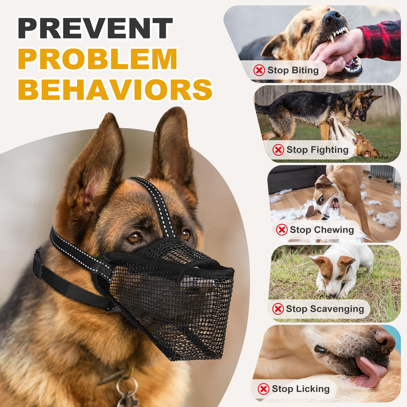 Mesh Dog Muzzle, Breathable Soft Dog Muzzle with 3 Reflective Straps for Secure Fit, Prevents Biting, Chewing Scavenging – Adjustable for Small Medium Large Dogs, XXL