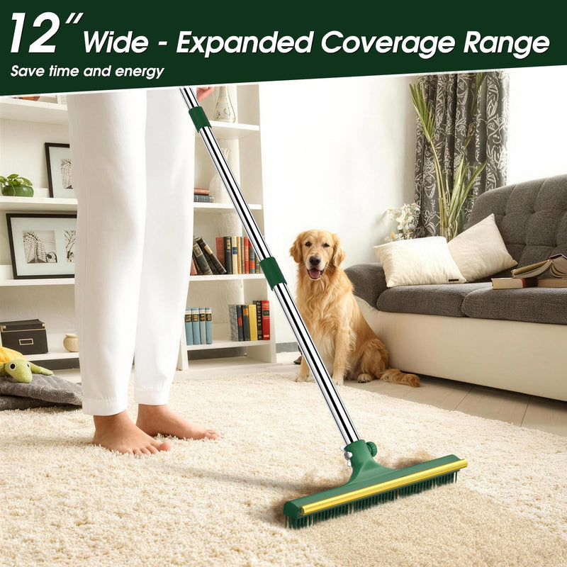 Carpet Rake for Pet Hair Removal, 60’’ Dual-Side Pet Hair Removal Tool with Adjustable Handle, 3 in 1 Reusable Lint Remover Dog Cat Fur Remover Broom for Rugs, Mats, Beds, Stairs, Couch
