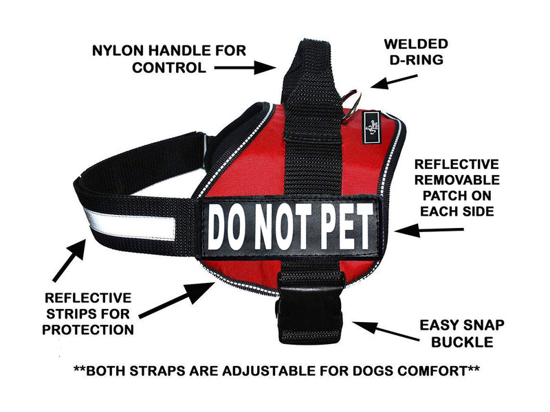 DO NOT PET Dog Vest Harness with Removable Patches and Reflective Trim. Comes with 2 DO NOT PET Reflective Removable Patches. Please Measure Dogs Girth Before Purchase Girth 24-31" Red - PawsPlanet Australia