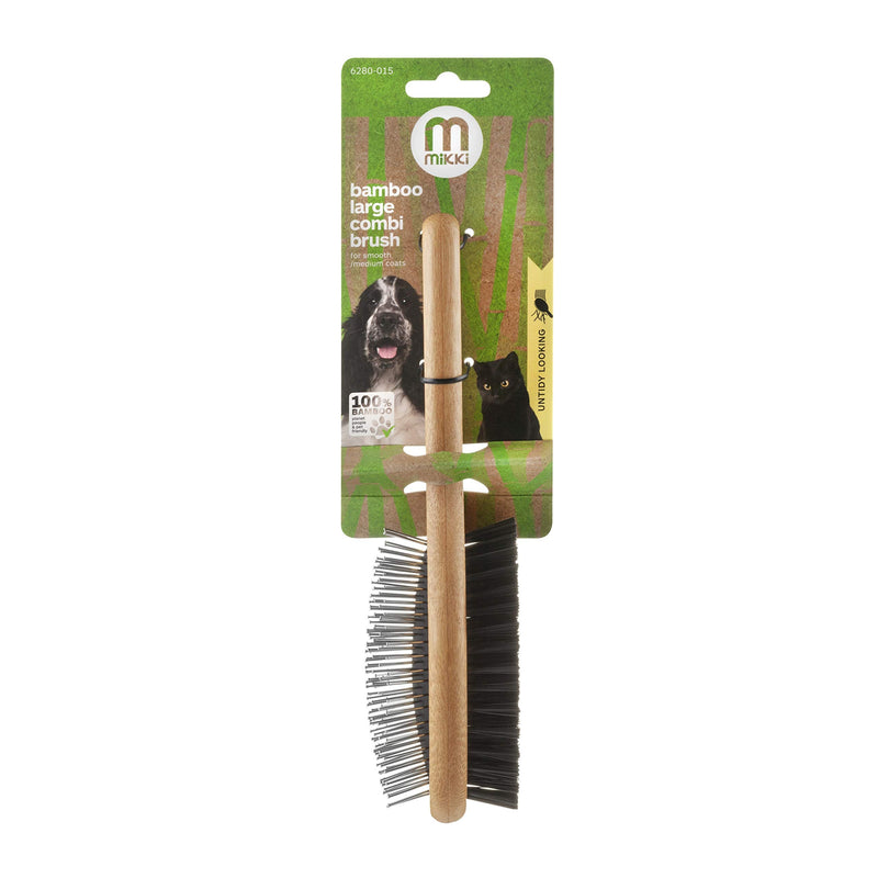 Mikki Bamboo Combi Brush, for Grooming Dog, Cat, Puppy with Smooth Short and Medium Hair Coats, Handmade from Natural Sustainable Bamboo, Large, brown L (Pack of 1) Single