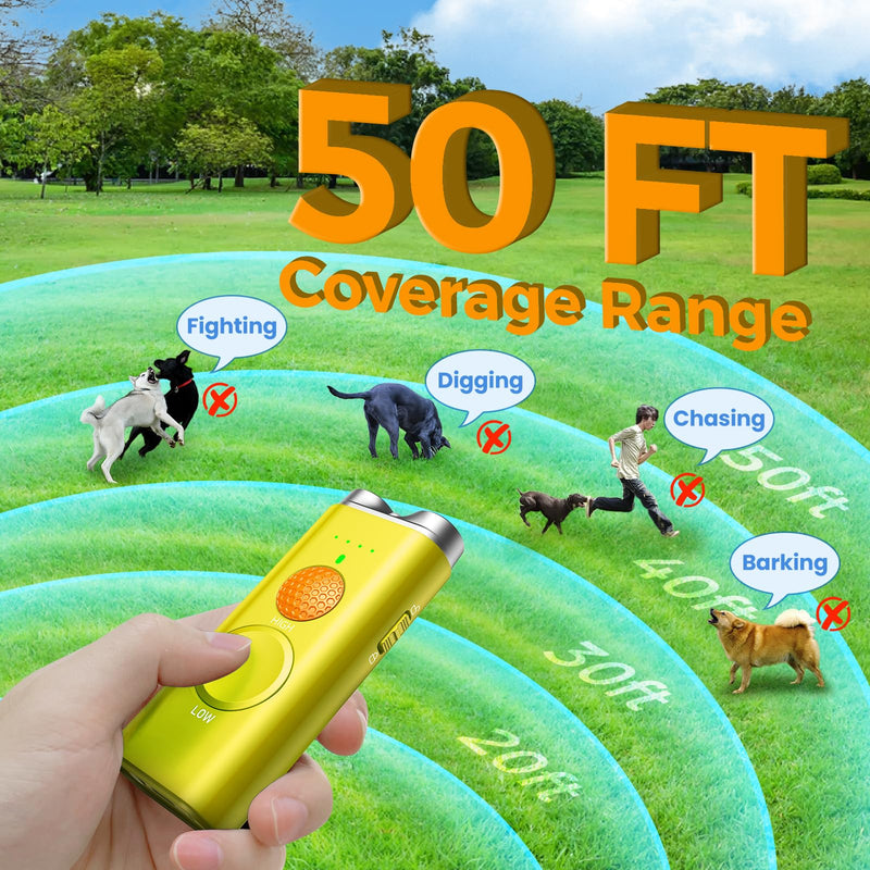 Dog Bark Deterrent Device, Anti Barking Device for Dogs Indoor Outdoor, Barks No More Dog Training Device Handheld Ultrasonic 50 Ft Range Rechargeable with Flashlight for Small Medium Large Dogs