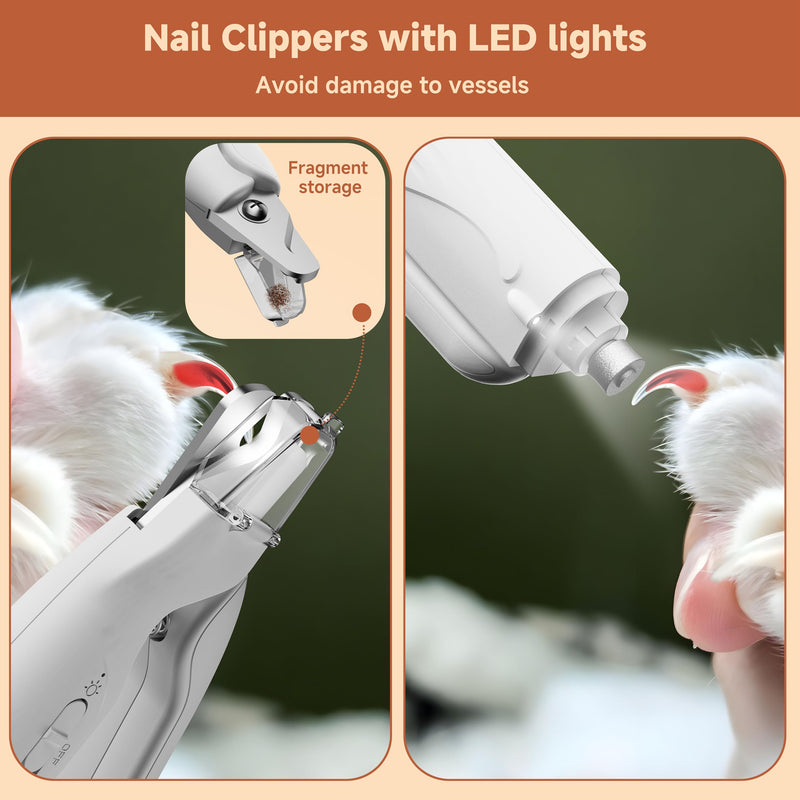 2-in-1 Dog Nail Clippers with Lights 2 LED & Dog Nail Grinder Quiet, Dog Nail Trimmers, USB Rechargeable and Splash Guard, Pet Nail Grinder for Small, Medium, and Large Dogs & Cats - PawsPlanet Australia