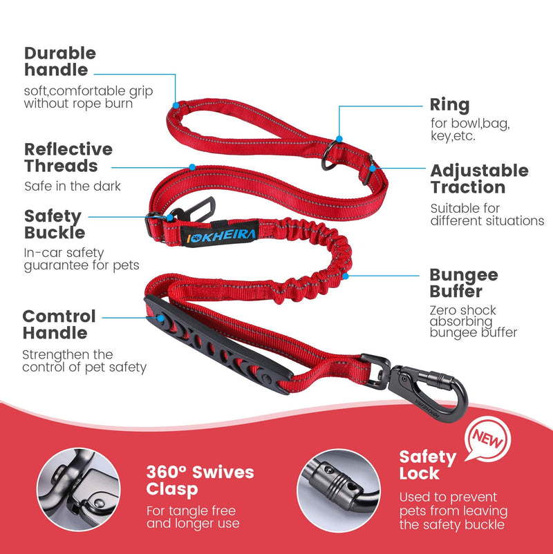 IOKHEIRA 6Ft /4Ft Dog Leash Rope for Large Dogs, Heavy Duty with Comfortable Padded Handle and Highly Reflective Threads,4-in-1 Multifunctional Dog Leashes with Car Seat Belt for Training Red - PawsPlanet Australia