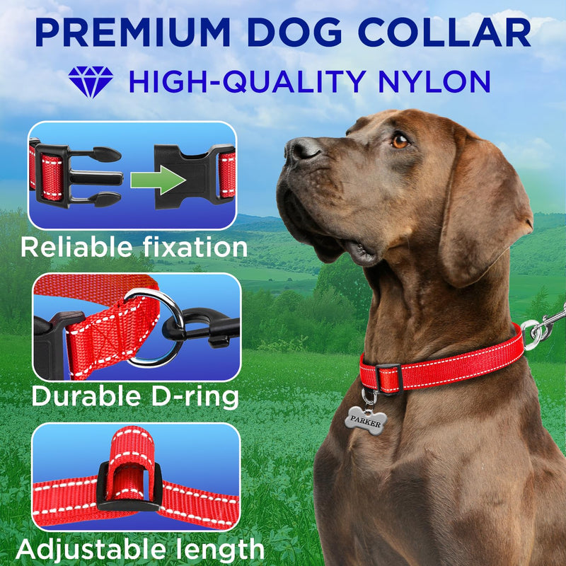 TECEUM Reflective Dog Collar – Red – L – Basic Nylon Pet Collar – Quick Release Buckle – Fits Small, Medium and Large Dogs, Puppies, Cats – ESA & Service Dog Options - PawsPlanet Australia