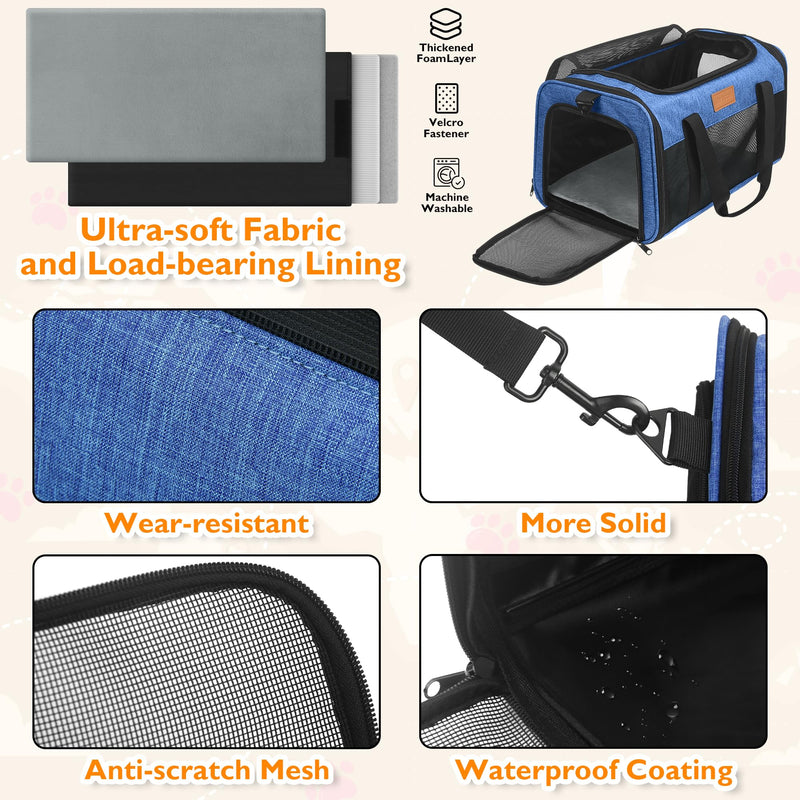 PETUX TSA Approved Pet Carrier in Cabin, 17"x11"x9.5" Soft Cat Carriers for Small Cat up to 12 lb, Top-Open Portable and Breathable Pet Carrier Airline Approved for Travel and Vet Visit, Blue 17.0"L x 11.0"W x 9.5"H - PawsPlanet Australia