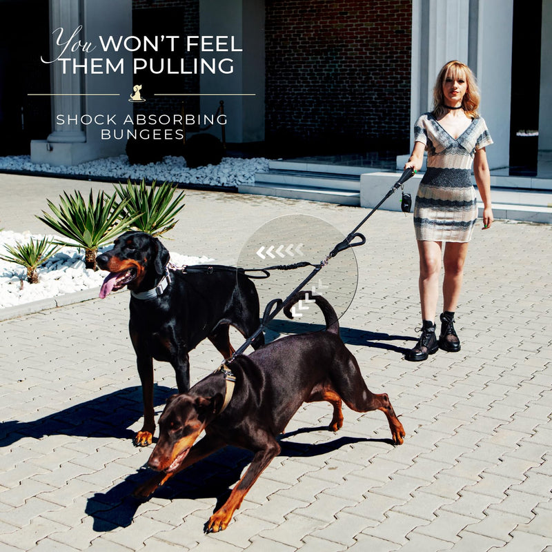 Premium Double Leash for Two Dogs – Shock Absorbing Anti Pull Double Lead for Medium & Large Breeds with Adjustable Dual Leash Attachment for 2 Dogs Adjustable Premium Black For 2 Medium/Large Dogs - PawsPlanet Australia