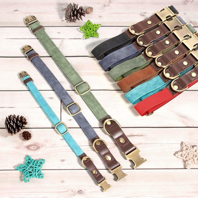 Didog Soft PU Leather Dog Collars for Small Dogs,Classic Adjustable Dog Collars with Quick Release Metal Buckle,Easy Clean and Comfortable with Nylon Lining,Green,S Neck 11-15" S: Neck 11-15", Width 0.6" Green