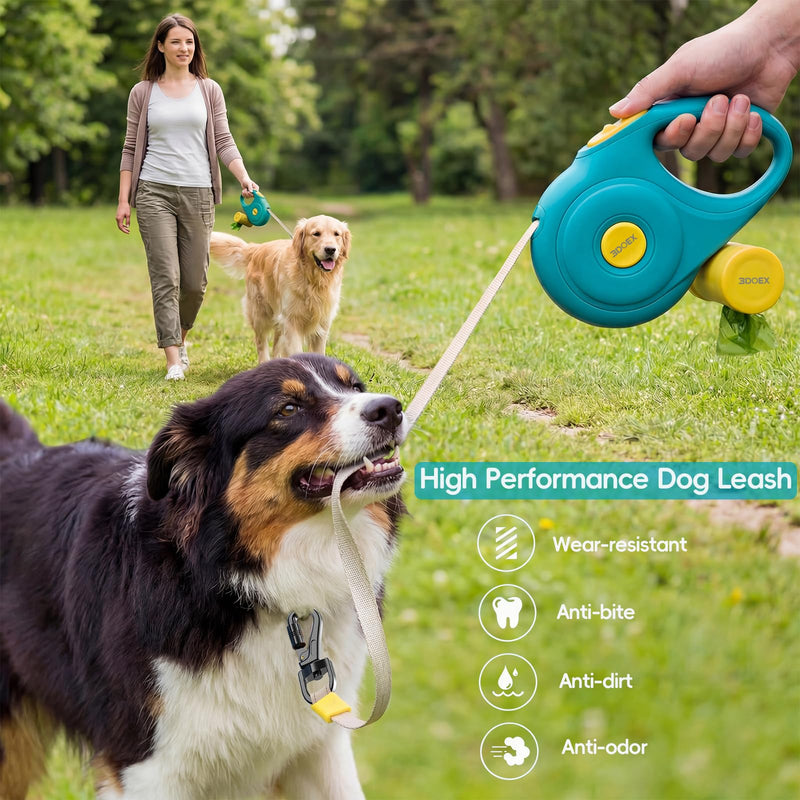 Retractable Dog Leash 16FT for Small & Medium Dogs, Sturdy Heavy-Duty Nylon Tape with Secure Locking Carabiner & Poop Bag Holder, Smooth One-Hand Control, Anti-Slip Handle, Tangle-Free Design (Green) Green 16 ft - PawsPlanet Australia