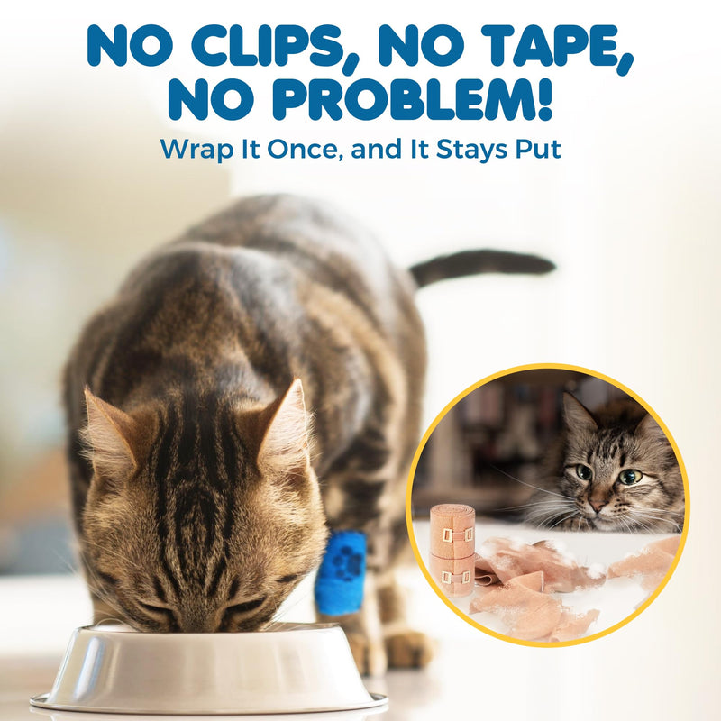 SunGrow Cat Self-Adhesive Bandage, Wound Care, Cuts, Post-Surgery, Hot Spots, 2”(W), Stretchable from 4” to 7”, Breathable Vet Wrap Gauze, 2 Rolls Per Color (Yellow, Blue, Green), 6 Pcs Per Pack - PawsPlanet Australia