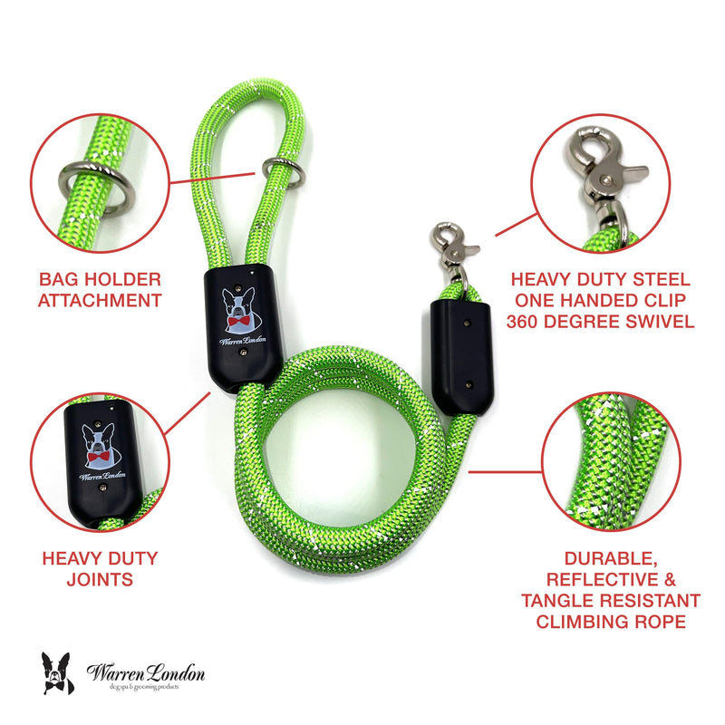 Warren London Climbing Rope Dog Leash – 5 ft Reflective Forest-Green Rope w/Comfort Grip & Locking Clip | Heavy-Duty Lead for Hiking, Camping & Daily Walks Green - Reflective - PawsPlanet Australia