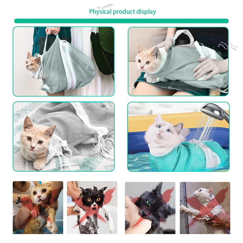 7 Pieces of Cat Bathing Supplies,Anti-Scratch Silicone Cat Shoes,Cat Claw Covers, Cat Shower Net Bag,Cat Bathing Bag,Elizabethan Collar (Grey-3) Grey-3 - PawsPlanet Australia