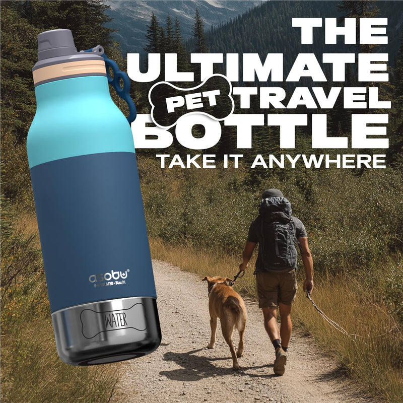 asobu Buddy Bottle a Stainless Steel Insulated Water Bottle for with Removable Dog Water Bowl and Dog Food and Treat Storage Bowl (Pastel Green, 34 Oz) - PawsPlanet Australia