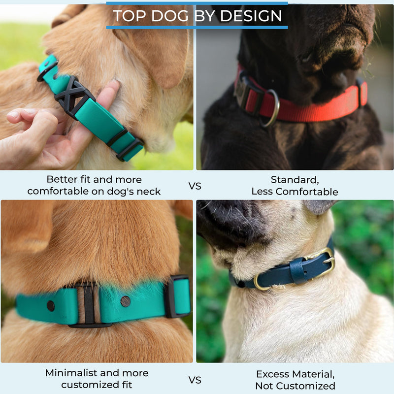 Light Duty Rivet Biothane Dog Collar - Teal, Waterproof, Odor Proof, Lightweight, Made in the USA, Curved Quick Release Plastic Buckle, Large 17-20" Neck W 1" x L 17-20" - PawsPlanet Australia
