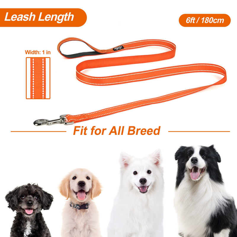 TwoEar Dog Leashes for Large Dogs Heavy Duty, Comfortable Soft Padded Handle, Double-Sided Reflective Nylon Dog Leash for Medium & Large Dogs Walking Orange - PawsPlanet Australia