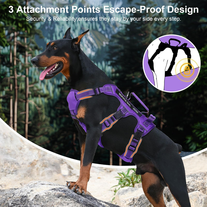 Escape Proof Dog Harness for Large Medium Sized Dogs Six Point Adjustable, Service Dog Vest Harness and Leash Set, No Pull Dogs Harnesses with Handle, XL Dog Harnesses for Walking(Purple, XL) X-Large Purple - PawsPlanet Australia