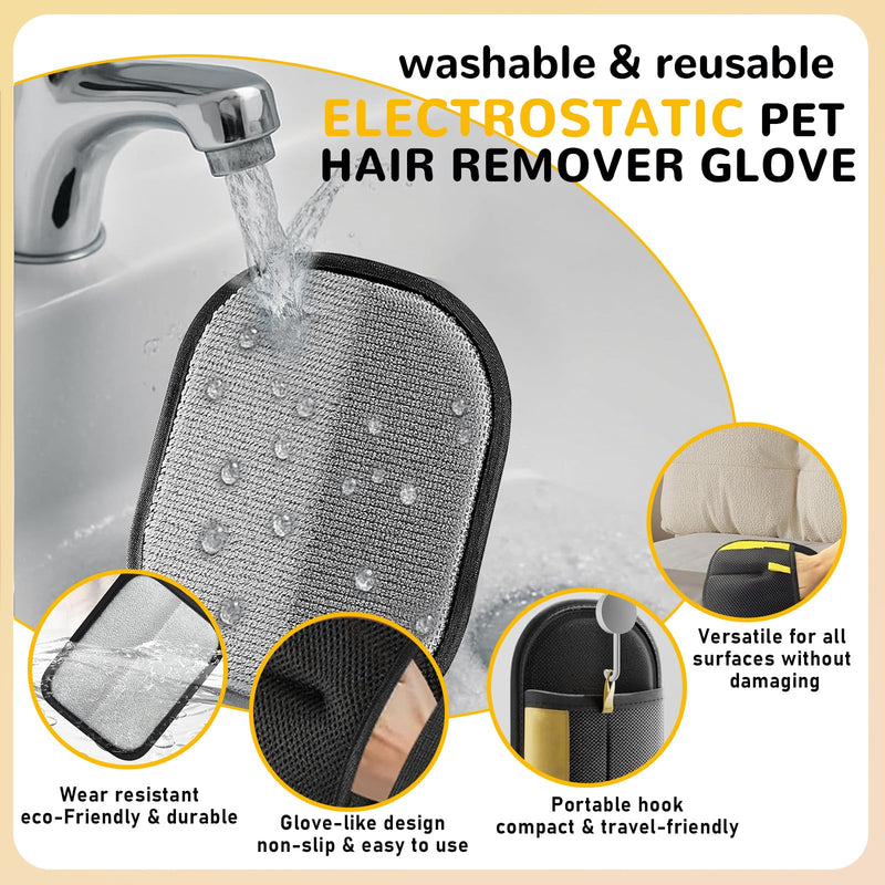 Pet Hair Removal Gloves for Cats & Dogs, Reusable & Washable Electrostatic Pet Hair Remover Gloves Tool, The Magic Brush Pet Hair Remover for Laundry, Couch, Furniture, Carpet, Car Seat Surface (2pcs) - PawsPlanet Australia