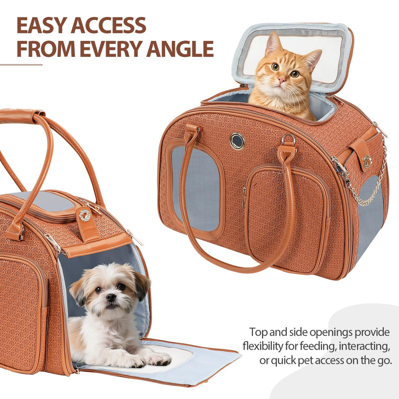 Dog Purse Carrier for Small Dogs, Airline Approved Pet Carrier Purse with Mesh Windows, Soft-Sided Travel Bag for 5–9 lbs Puppy & Cats, Lightweight Tote for Travel & Daily Outings Brown 16.1inch x 8.7inch x 12inch(LxWxH)