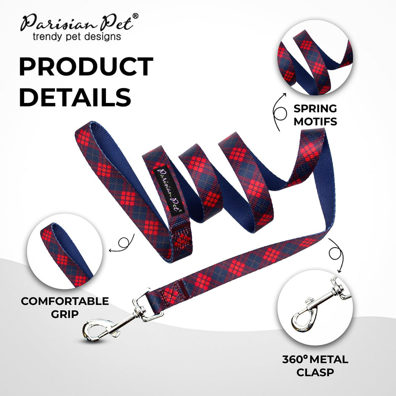 Parisian Pet Dog Lead - 4ft Long, Scottish Red Plaid Print, Durable Nylon Dog Training Leash - Traction Rope for Small/Medium Dogs