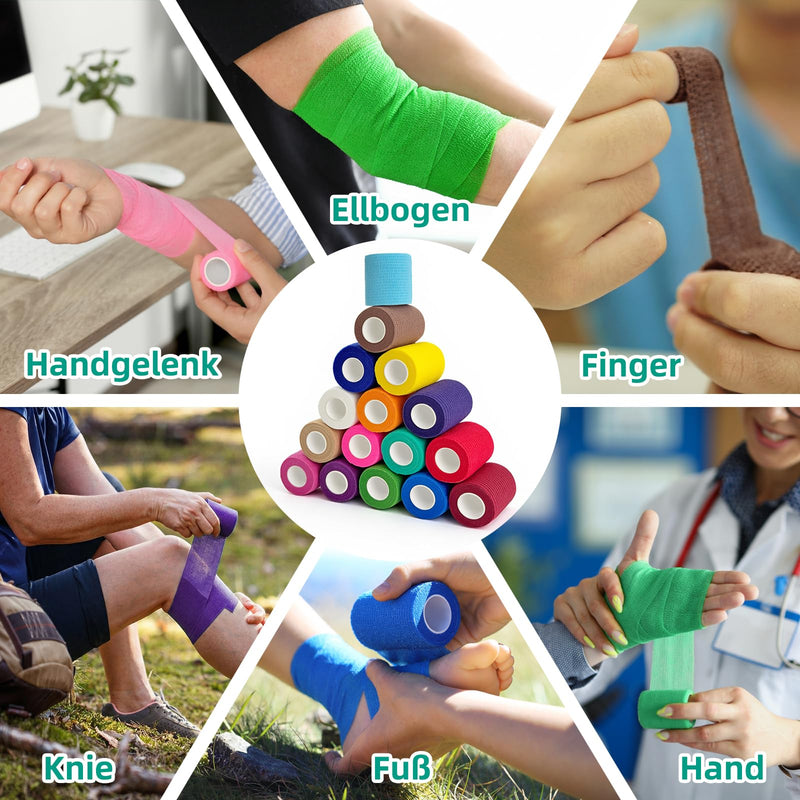 HONYAO Self-Adhesive Bandage, 16 Rolls, 5 cm x 4.5 m Bandage Material, Self-Adhesive Bandage for Dogs, Cats, Horses, Elastic Bandage for Wrist Ankle Sports First Aid, 16 Colors Colorful 16